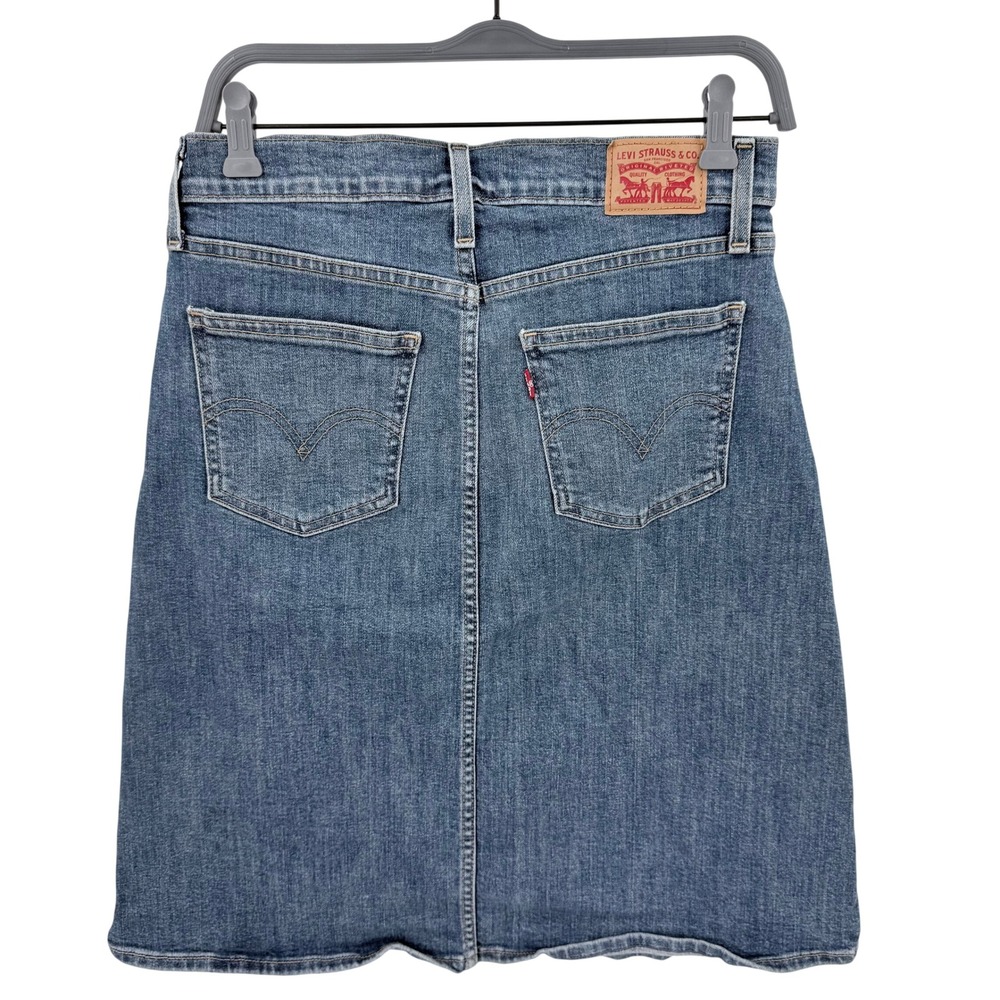Levis Womens Medium‎ Wash Denim Pencil Skirt Size 28 Stretch Front Slit Blue